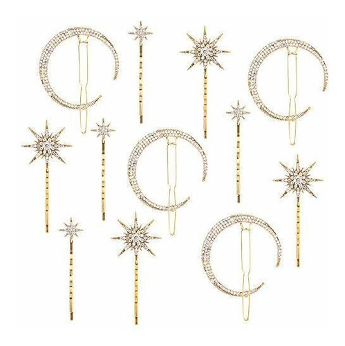 Pinzas De Pelo Estrella Y Luna, Vintage Con Strass, Pack De