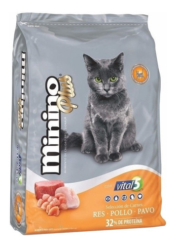 Alimento Minino Plus Para Gato Adulto Sabor Carne, Pollo Y Pavo En Bolsa De 10kg