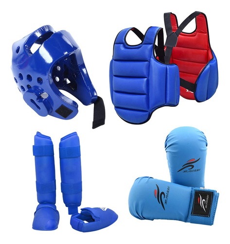 4x Karate Sparring Gear Incluyendo Casco De Boxeo Xs Azul