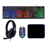 Kit Gamer Rgb Teclado + Mouse + Audifonos + Mouse Pad