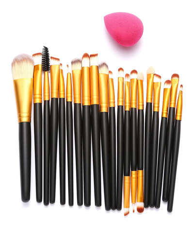 Set Brochas De Ojos Negro Y Dorado Con Esponja Shein