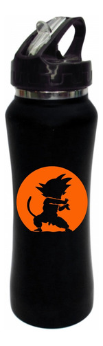 Termo Pitillo Goku Dragon Ball Botilito Aluminio Negro 650ml