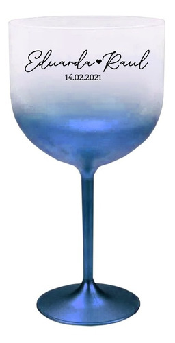 Kit 50 Taças De Gin Jateada Degradê Azul Personalizada 