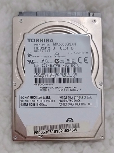 Disco Duro Sata Toshiba 500gb De 2,5' Para Portatil 