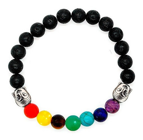 Pulsera Buda 7 Chakras Cuarzos Piedra Volcánica + Estuche