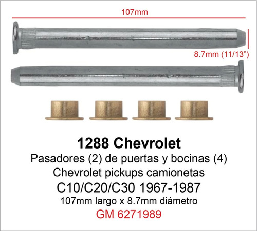 Pasador Bocinas Puerta Pickups Chevrolet C10-30 Hasta 1987 Foto 2