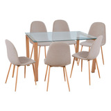 Juego De Comedor Mesa Fukui 130x80 Cm + 6 Sillas Ray Beige