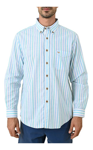 Camisa Rayada Para Caballero Ferrioni Manga Larga Color Aqua