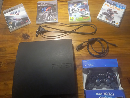 Ps3 Slim 298gb Usada + 1 Joystick + 4 Juegos