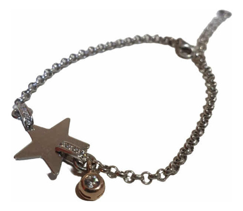 Pulsera Mujer Plata Rodinada Roló C/ Estrella Y Cúbic 30%off