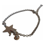 Pulsera Mujer Plata Rodinada Roló C/ Estrella Y Cúbic 30%off