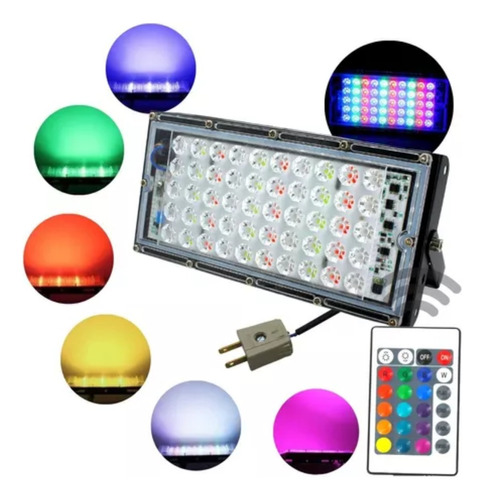 Reflector Led Multicolor 50w Rgb C/control Con Clavija 