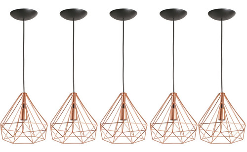 5 Pendentes Diamante 3d Grande Lustre Luminária Rose Gold 