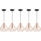 5 Pendentes Diamante 3d Grande Lustre Luminária Rose Gold 