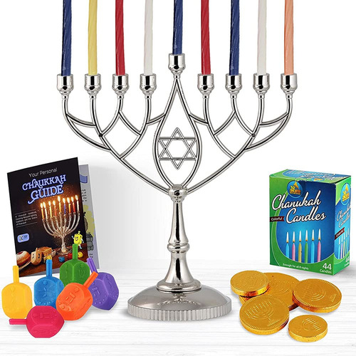 Kit De Menorá De Janucá Zion Judaica Con 9 Menorah, 44 Velas