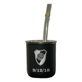 Mate Térmico Acero Inox Grabado River Plate Negro + Bombilla