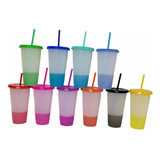 150 Vasos Magicos Cambian De Color Con Tapa Y Popote 700ml