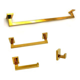Kit 4 Peças Completo Para Banheiro 100% Metal Dourado