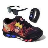 Tenis De Led Infantil Masculino Naruto + Relogio + Oculos