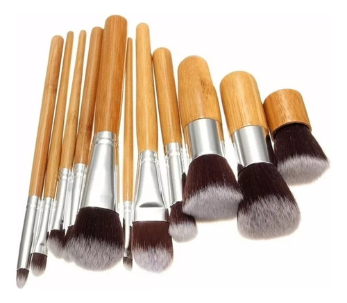 Brochas Maquillaje Set 11 Piezas Bambú