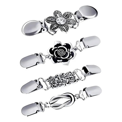 Broches Para Ropa, Set De 4 Clips De Tela Plateado Lisa