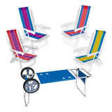 Kit Carrinho De Praia + 4 Cadeiras De Praia Reclinável Mor