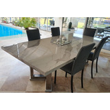 Mesa Comedor 200x100 Spl Calacata 6mm Base Acero Inoxidable