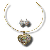 Gargantilla Collar Con Aros Corazón Rígido Con Strass Circon