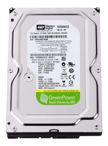 Disco Rígido Interno Western Digital Wd Green Power Wd5000avcs 500gb Verde