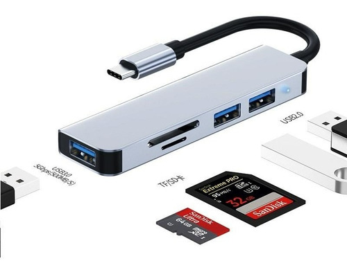 Hub Adaptador Tipo C 4k 6 En 1 Hdmi Lector Sd Usb 3.0 Fast