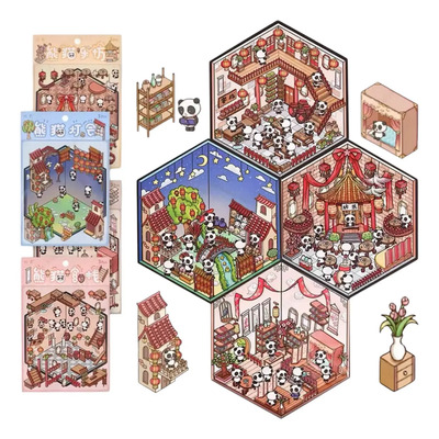 Stickers 3d Acomodar Casas Negocios, Pegatinas Pandas 3d 4pz