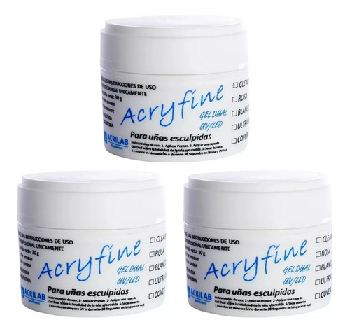 3 Gel Uv Acryfine Uñas Esculpidas Gelificada Acrilica Oferta