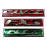 Kit Emblema Civic+exs+flex 2007 A 2011 3 Pçs Otima Qualidade