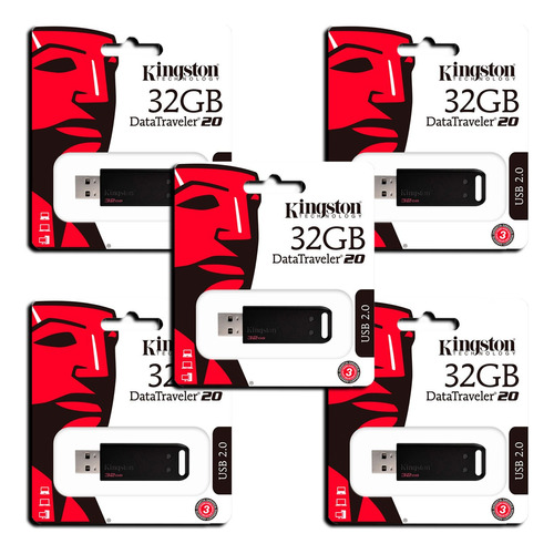 Pack C/5 Memoria Usb Kingston Dt20 32gb Negro