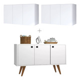 Combo Cozinha 2 Armário Organizador 3 Portas + Buffet Branco