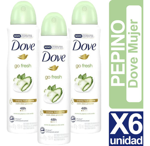 Desodorante Dove Pepino Y Te Verde Pack X6