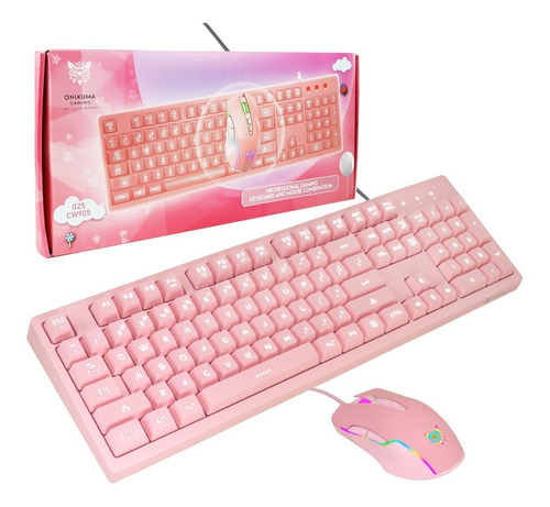 Kit Teclado Y Mouse Onikuma G25 Usb 6400dpi Pc Laptop Rosa Color Del Mouse Rosa Chicle