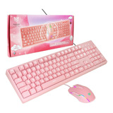 Kit Teclado Y Mouse Onikuma G25 Usb 6400dpi Pc Laptop Rosa Color Del Mouse Rosa Chicle