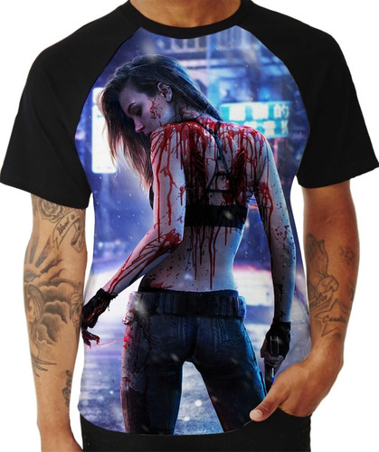 Cyberpunk 2077 Camiseta Raglan Games Jogos Costas Preta