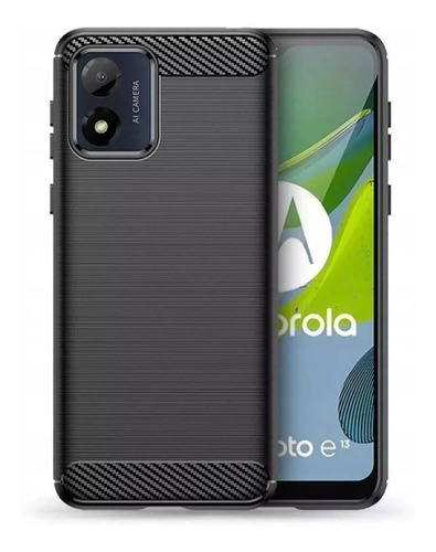 Funda Para Motorola E13 Fibra De Carbono Y Vidrio Templado 