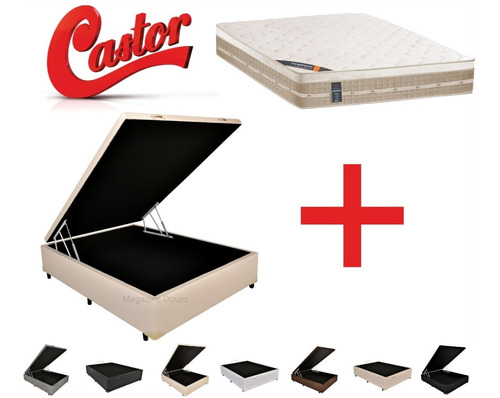 Cama Box Baú Viúva + Colchão Castor Premium Tecnopedic 128