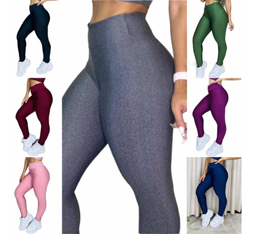 Kit 5 Calça Leg Suplex Feminina Lisa Cos Alto Moda Fitness