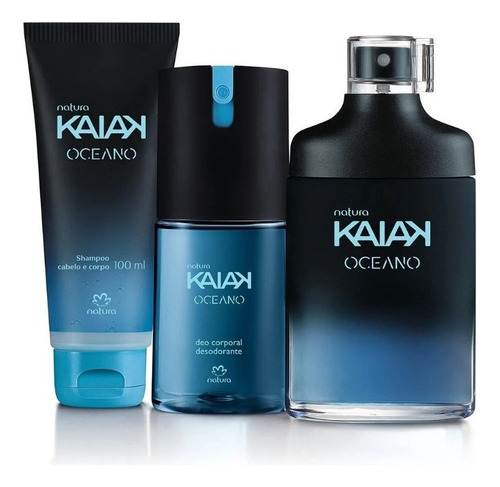 Kit Kaiak Oceano Masculino : Deo Colônia + Deo Corporal + Shampoo Cabelo E Corpo.