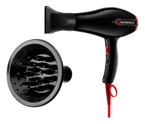 Secador De Cabelo Mondial Turbo Color Red 2000w Com Difusor 110v