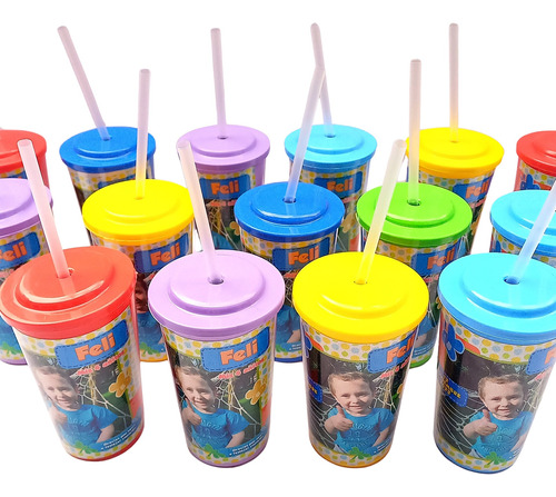 Vasos Con Sorbete Plastico Rigido Personalizados Souvenir 16