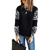 Blusa Feminina Cor Preta Manga Longa Estampa Animal Print Le