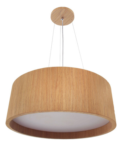 Pendente Wood Redondo 50cm - 5 Luzes E27 - Madeira Freijó 110v/220v