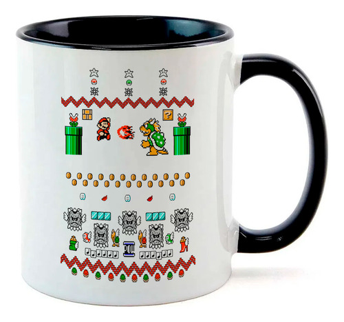 Caneca Interior Preto Cip1 Super Mario Bowser Game Natal