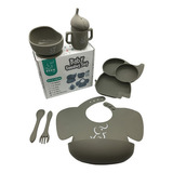 Set Elefante - Babero, Bowl, Plato, Cubiertos Y Vaso (6 Pz) Color Gris Oxford Elefante 6 Piezas