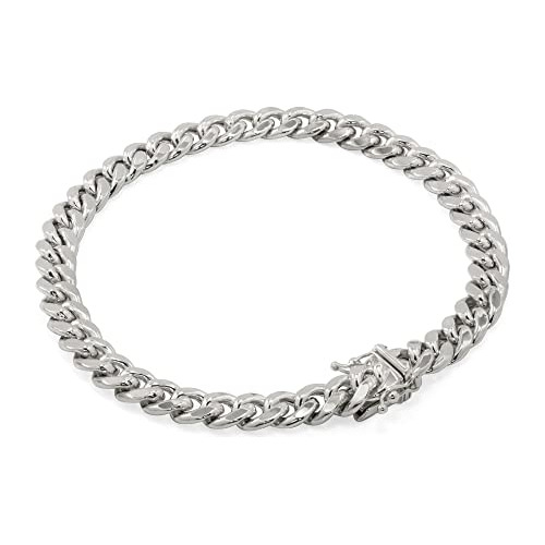 Pulsera De Cadena Cubana Miami De Oro Blanco 10k